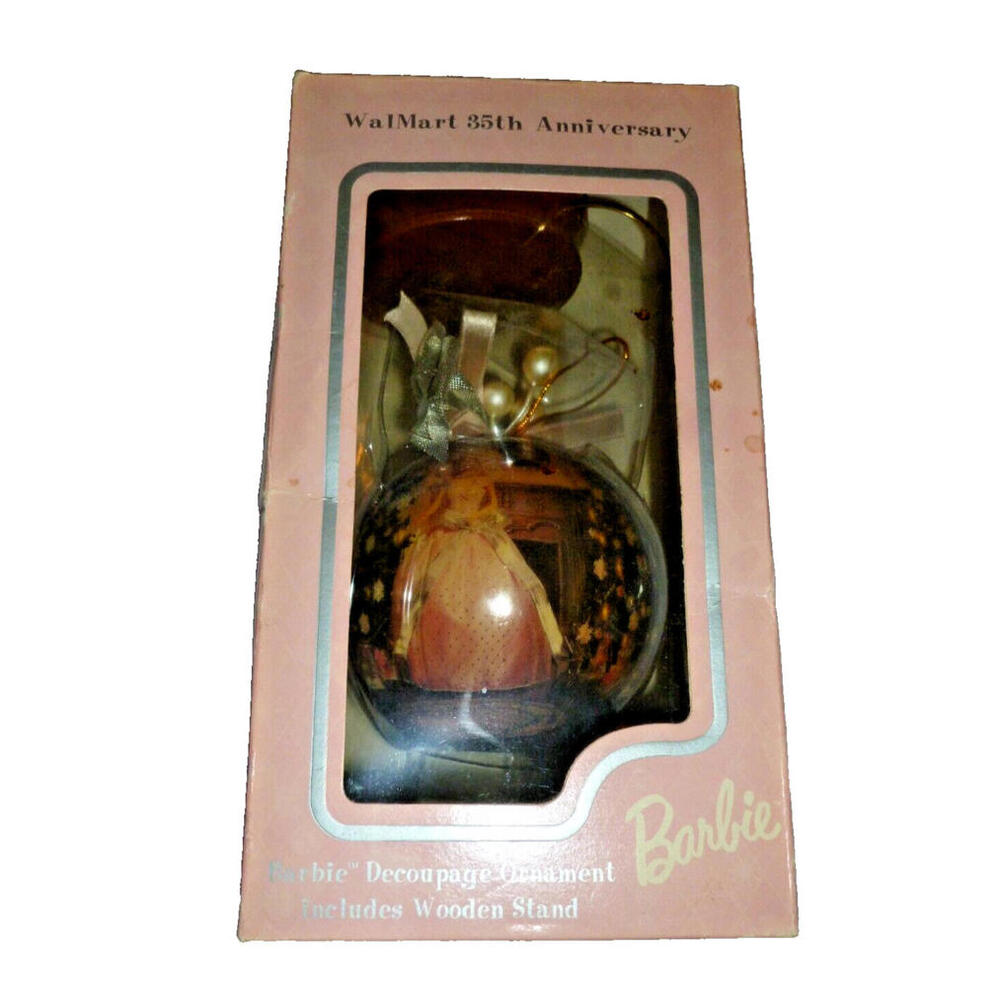 Barbie‎ Walmart 35th Anniversary Decoupage Ornament with Wooden Stand Pink Box